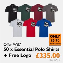50 x Essential Polo Shirts + Free Logo